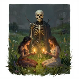 death andreas rocha, david destruction, not only painting, concept, fantasy, meadow, two women lighting, artstation, 8 k paris and all detail post processing