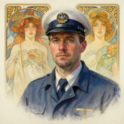 hyperrealist portrait drawing of a train engineer by jeremy mann and alphonse mucha, fantasy art, photo realistic, dynamic lighting, artstation, poster, volumetric lighting, very detailed faces, 4 k, award winning