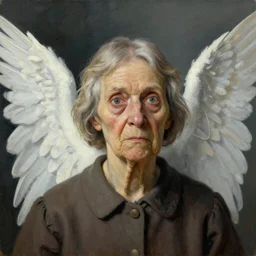 an old woman with a weird look on her face, a surrealist painting by Martin Schoeller, shutterstock contest winner, pop surrealism, angelic photograph, stock photo, photoillustration