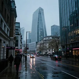 cyberpunk view of central london, blade runner 2 0 4 9, landscape, hyper realistic, rainy