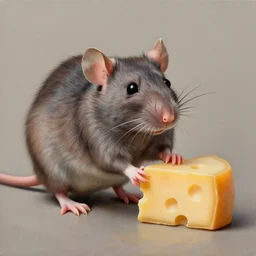realistic painting of a rat with cheese