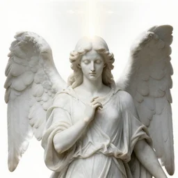 realistic medieval painting portrait of white angel with clean narrow face like noface, 3 / 4, miracle light coming up from the head up and up, misty space, grace and blessing, by gucci maze, renaissance, christianity, marble stone, glow effect, white background