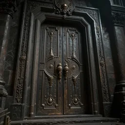 huge sci - fi door with medieval ornaments, sci - fi art, concept art, dark moody colors, 8 k detailed digital art, octane