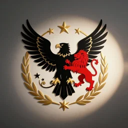 black eagle and red lion with golden elements, imple logo design