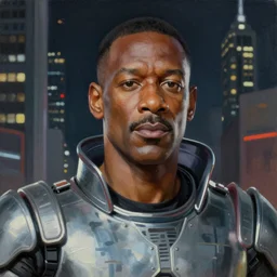 a portrait of Cyberpunk Eddie Murphy is Beverly Hills Robocop, soft details, extremely detailed and coherent, matte painting oil on canvas in the style of artgem, 4k, 8k, HD, trending on artstation