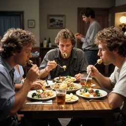 color film still, behind the scenes of filming, actors eating lunch. ; alien 2 ( 1 9 8 6 )