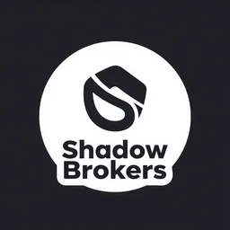 a modern graphic design logo for a company called shadow brokers, very minimal, white background, framed print