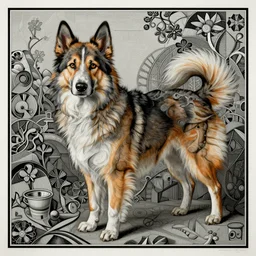 an award winning anamorphosis portrait painting of a norwegian lundehund dog, inspired by lise deharme, albrecht durer, abstract, a level art, intricate, pop surrealism, digital poster, ornately detailed, photorealism, trending in artstation