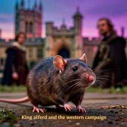 dramatic shallow depth of field historically accurate film still of a rat at the castle of westminster from a medieval cyberpunk film from the 8 9 0 s titled'king alfred and the western campaign ', photographed by denis villeneuve and ridley scott, colorful lighting high contrast, grainy hyperrealistic shocking detail trending on artstation 8 k
