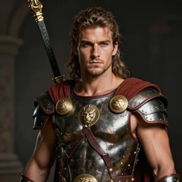 handsome gladiator, very masculine, portrait concept art