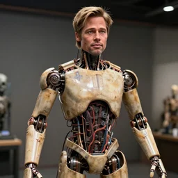 animatronic Brad Pitt, exposed wires, photo, Stan Winston studios, detailed, 4k