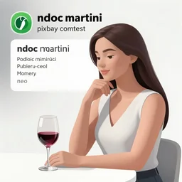 a woman sitting at a table with a glass of wine, a digital rendering by ndoc martini, pixabay contest winner, neo - fauvism, digitally enhanced, anaglyph effect, anaglyph filter