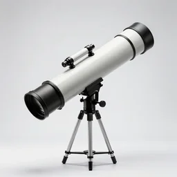 oversized telescope, studio product photography, isolated on a pure white background, centered, entire object in frame, sharp focus, soft studio lighting