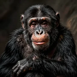 a portrait of a pensive happy bonobo by Mandy Jurgens