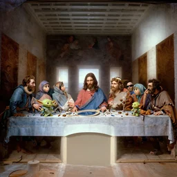 the last supper iconic image in the style of dali surreal jesus christ iconography but replace jesus with little green aliens like the ones from pixar movies