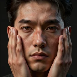 a man who's face is covered in ridges of fractal human hands, octane render, subsurface scattering, intense lighting