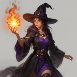 A sorceress with a witch hat casting a fire ball, beautiful painting, digital art, overdetailed art, concept art, detailed illustration, hd, 4k, digital art, highly saturated colors, Dan Mumford,  Greg rutkowski, Victo Ngai
