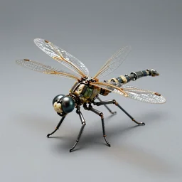 a realistic robotic Dragonfly , industrial made of resin and fossils, UHD,