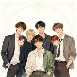 beautiful cottagecore anime BTS k-pop band, phone wallpaper. intricate, elegant. the background is cherry blossoms !. highly detailed, digital painting, artstation, concept art, smooth, sharp, focus, illustration. . art by artgerm and greg rutkowski and alphonse mucha, in the style of japanese manga