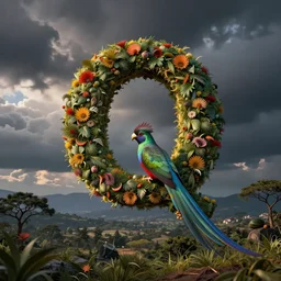 a quetzal in the shape of a capital Q