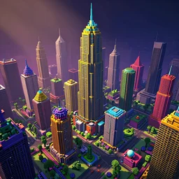 cyberpunk voxel city, unreal engine, vivid colors!, detailed!