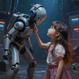 A painting of a doll killing a girl, cyberpunk, futuristic, AI, cinematic