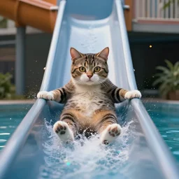 cat sliding down a water slide, by Mateusz Urbanowicz,  8k character concept art, by WLOP, rainbow magic particles, cinematic lighting, trending on artstation, symmetrical portrait symmetrical, highly detailed CGsociety, hyper