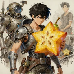semi reallistic gouache gesture painting, by yoshitaka amano, by ruan jia, by conrad roset, by dofus online artists, detailed anime 3 d render of an alien star fruit, portrait, cgsociety, artstation, rococo mechanical, digital reality, sf 5 ink style, dieselpunk atmosphere, gesture drawn