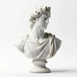 porcelain greek marble bust, stylized 3d render, isolated on a pure white background, centered, entire object in frame, sharp focus, soft studio lighting