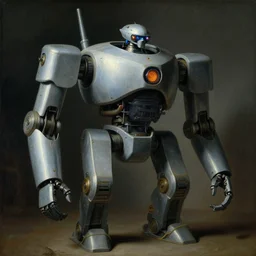 fallout, huge machine robot, cool tint, painting by, gaston bussiere, johannes vermeer