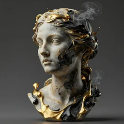 epic concept art of abstract female face silhouette mixing with black and gold liquid fluid and smoke. bust sculpture. highly detailed. 3 d render. masterpiece of renaissance sculpture. artstation concept art, matte painting.