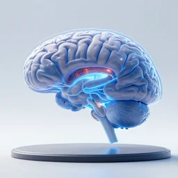 holographic display of a map of human brain with artificial neural implant, unreal engine