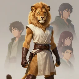 beautiful portrait of a female anthropomorphic lioness fursona wearing a sleeveless jedi robe. leather gloves. leather boots. leather belt. character design by charlie bowater, ross tran, artgerm, and makoto shinkai, detailed, soft lighting, rendered in octane