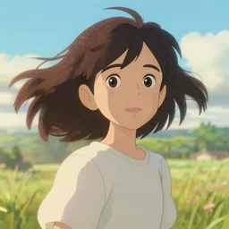 art nouveau portrait of a young innocent girl with hair blowing in the wind, pixar style, ghibli studio, anime style, 8 k hdr, octane render, unreal engine 5, trending on deviantart, natural lighting, path traced, highly detailed, high quality, godrays, complementary colors, beautiful landscape, cartoon, high coherence, soft lighting, soft colors, digital art, digital painting, matte