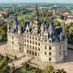 anime chateau de versailles, aerial view, intricate, highly detailed, by john singer sargent, trending on artstation