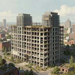 a beautiful ultradetailed illustration of architecture building unfinished building abandoned urbex city industrial architecture embassy nature by stanley spencer, universe, archdaily, wallpaper, highly detailed, trending on artstation.