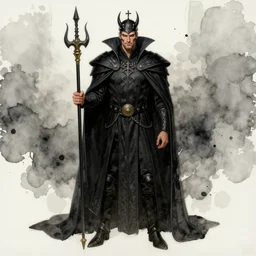 a realistic and atmospheric watercolour fantasy character concept art full body portrait of an evil king with a black crown looking at the camera with an intense gaze by rebecca guay, michael kaluta, charles vess and jean moebius giraud