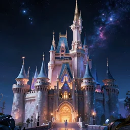 Satoshi's futuristic castle, synthwave, space background, very beautiful, photo realistic