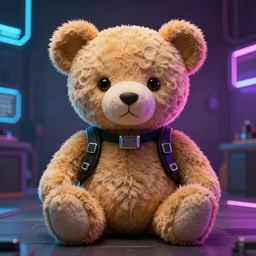 a still photo of a cyberpunk teddy bear, photorealistc 4 k