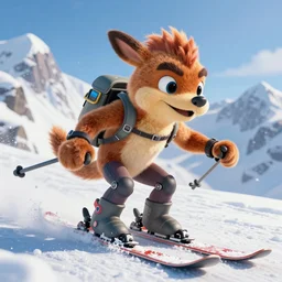 a close up beautiful photo crash bandicoot skiing on a snowy mountain, icepunk, gamercore, ultra detailed, concept art, sharp focus, trending on artstation