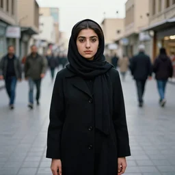 a color photograph of persian girl in tehran's streets, by nan goldin, out of place, intense, bold, exaggerated, over proportion, painted over by andrew wyeth, hyperrealistic, ultra sharp, extra details, ultra high quality,