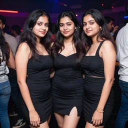 sensual beautiful delhi girls wearing western little black dresses inside a busy nightclub