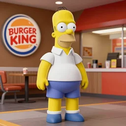 Homer Simpson wearing a McDonald outfit to the burger king, highly detailed, fullbody