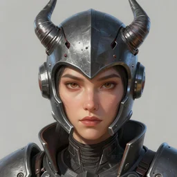character portrait of a woman with a realistically proportioned face in a demonic hextech helmet and armor, realistic face details, smooth, highly detailed portrait, digital painting, smooth, cgi, 3 d animation, painted texture maps, sharp focus, illustration, in the style of studio fortiche