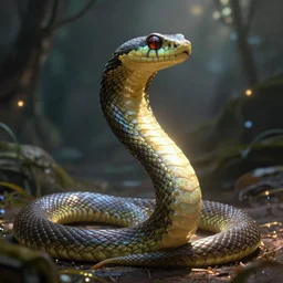 a snake god in a fantasy dreamlike setting