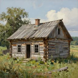 a beautiful painting of an old abandoned log cabin by greg rutkowski and kalin popov, trending on artstation, masterpiece,