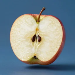 slice of apple floating on a blue background, chesley bonestell, vincent di fate