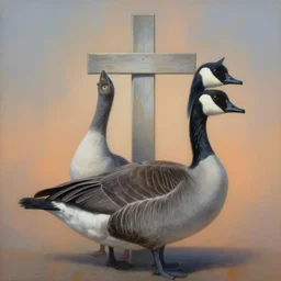 painting of cross between cat & canadian goose, intercrossed animal, by tiffany bozic, by corine perier, by zdzislaw beksinski, amazing details, cold hue's, warm tone gradient background, concept art, beautiful composition, digital painting