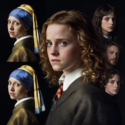 Poster artwork. Rendering of Emma Watson as Hermione Granger. Sad. Worried. Concerned. Vivid. Clean. Full of details. Extremely detailed. Award winning. Cinematic lighting. Vermeer. William Adolphe Bouguereau. Michael Whelan. Tomer Hanuka. Karol Bak. Makoto Shinkai. Thomas kinkade. Matte painting. Trending on artstation.