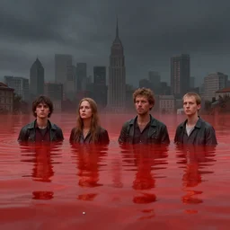 city flooded with red colored water, 4 k, rtx, volume light, concept, studio matte painting, artstation, artur tarnowski, mihai muscan, marcin tomalak, marta leydy, marcin stepien, charlotte hughes